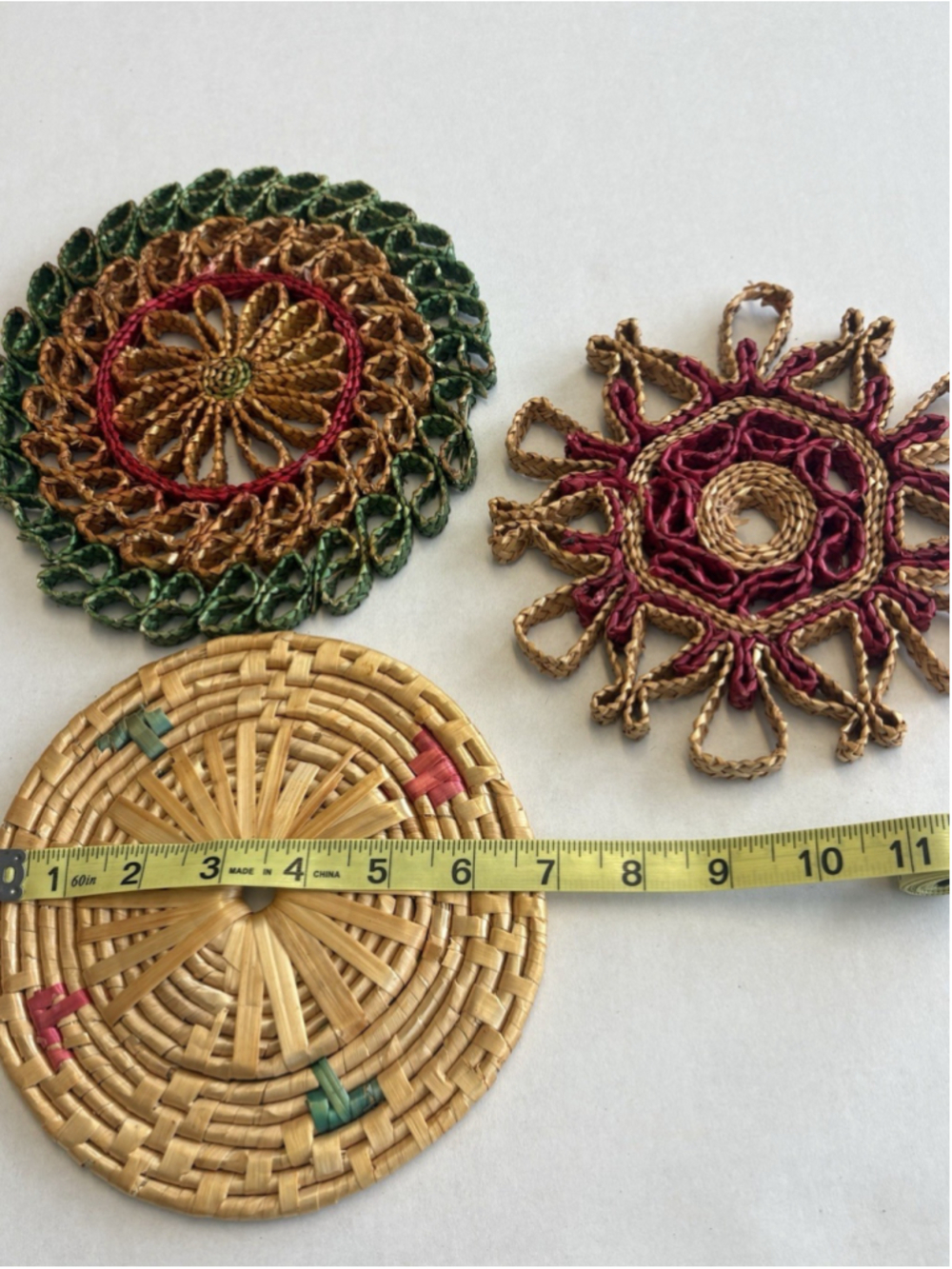 Lot of 3 VTG Wicker Straw Hot Pad Trivet Woven Rattan Raffia Wall Decor - Picture 10 of 10